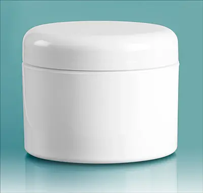 8 oz White Polypropylene Double Wall Straight Sided Jars w/ White Lined Dome Caps