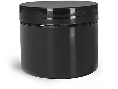 2 oz Black Polypropylene Double Wall Straight Sided Jars with Smooth Black Lined Caps