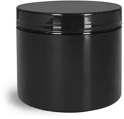 4 oz Black Polypropylene Double Wall Straight Sided Jars with Smooth Black Lined Caps