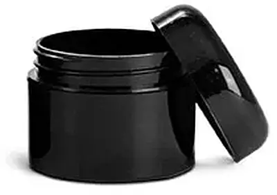 2 oz Plastic Jars, Black Polypropylene Double Wall Straight Sided Jars w/ Lined Black Dome Caps