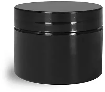 1 oz Black Polypropylene Double Wall Straight Sided Jars with Smooth Black Lined Caps