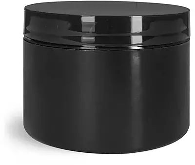8 oz Black Polypropylene Double Wall Straight Sided Jars with Smooth Black Lined Caps
