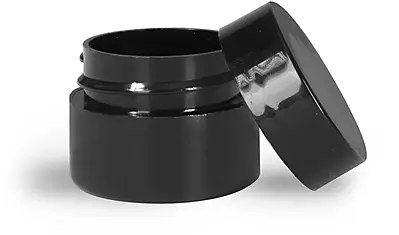 1/4 oz Black Polypropylene Double Wall Straight Sided Jars w/ Smooth Black PE Lined Caps