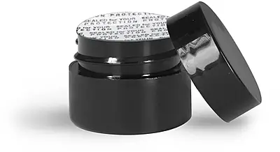 1/4 oz Plastic Jars, Black Polypropylene Double Wall Straight Sided Jar w/ Black PS22 Lined Caps