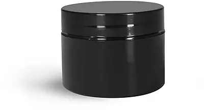 1 oz Plastic Jars, Black Polypropylene Double Wall Straight Sided Jar w/ Black PS22 Lined Caps