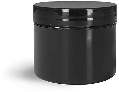 2 oz Plastic Jars, Black Polypropylene Double Wall Straight Sided Jar w/ Black PS22 Lined Caps