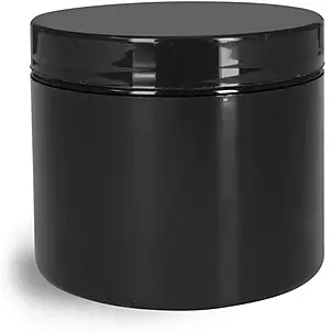 4 oz Plastic Jars, Black Polypropylene Double Wall Straight Sided Jar w/ Black PS22 Lined Caps