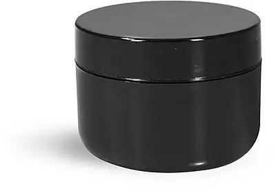 1 oz Plastic Jars, Black Polypropylene Double Wall Radius Jars w/ Smooth Black Lined Caps