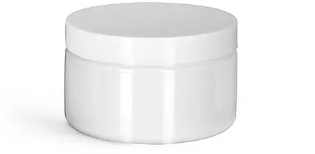 4 oz Plastic Jars, White PET Heavy Wall Jars w/ White Smooth PE Lined Caps
