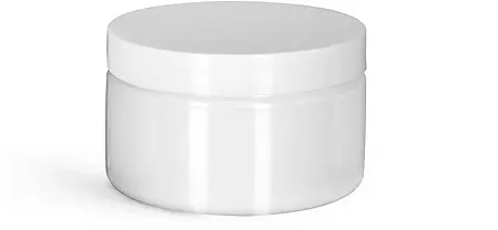 4 oz Plastic Jars, White PET Heavy Wall Jars w/ White Smooth Unlined Caps