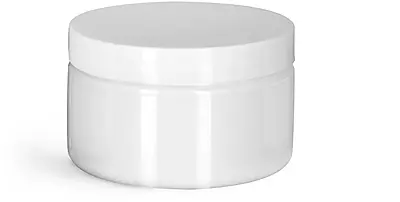 4 oz Plastic Jars, White PET Heavy Wall Jars w/ White Smooth PS22 Lined Caps