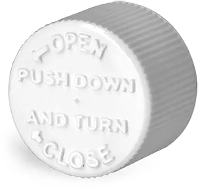 16 mm Plastic Caps, White Child Resistant Caps w/ LDPE Plug Liners For Purse Pak Vials