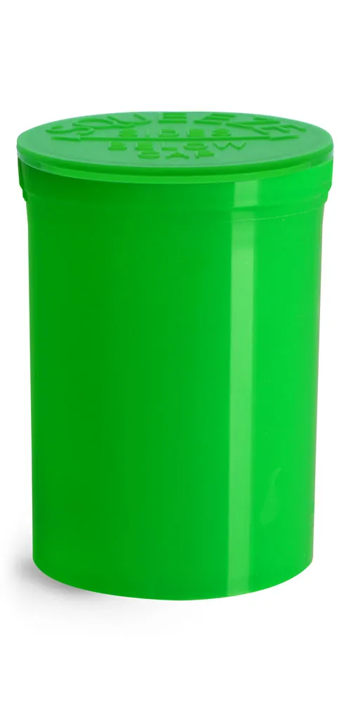 30 Dram Hinge Top Containers, Green Polypropylene Plastic Pop Top Vials