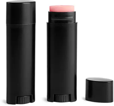 .15 oz Black Oval Lip Balm Tubes w/ Black Caps