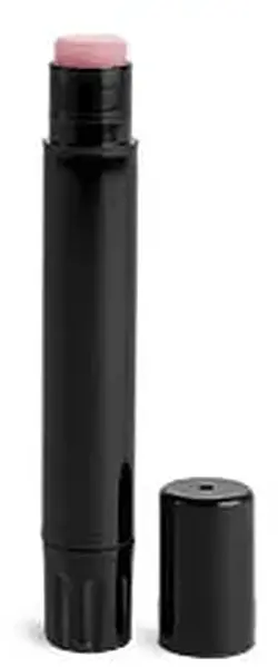 .07 oz Black Polypropylene Slim Line Lip Balm Tubes w/ Caps