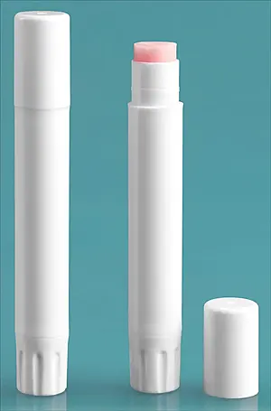.07 oz White Polypropylene Slim Line Lip Balm Tubes w/ Caps