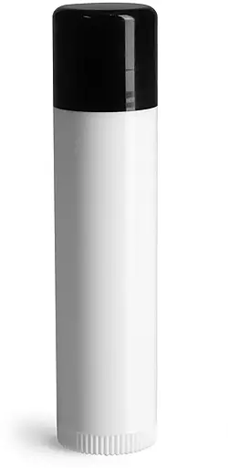 .15 oz White Polypropylene Lip Balm Tubes w/ Black Caps