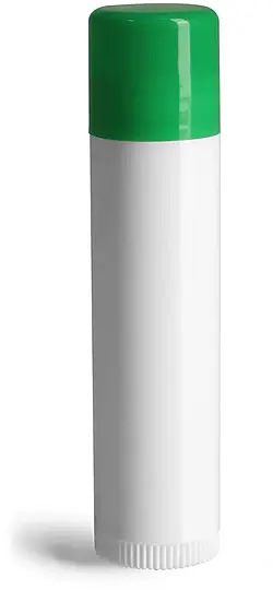 .15 oz White Polypropylene Lip Balm Tubes w/ Green Caps