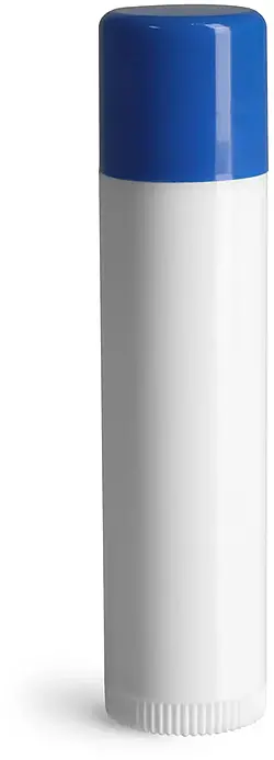 .15 oz White Polypropylene Lip Balm Tubes w/ Blue Caps