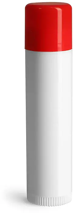 .15 oz White Polypropylene Lip Balm Tubes w/ Red Caps