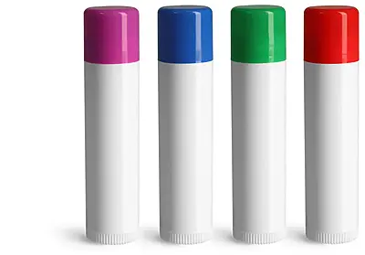 .15 oz White Polypropylene Lip Balm Tubes w/ Assorted Color Caps