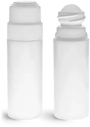3 oz Plastic Bottles, White HDPE Roll-on Cylinder Bottles w/ Natural Ball & White CR Caps