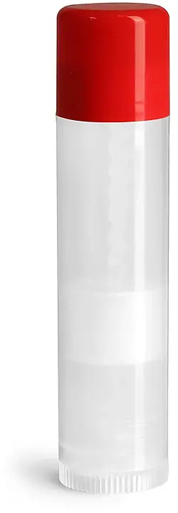 .15 oz Natural Polypropylene Lip Balm Tubes w/ Red Caps