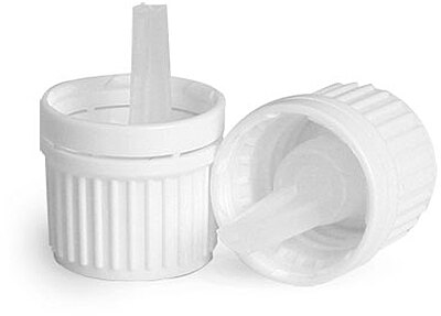 18/415 White HDPE Plastic Tamper Evident Caps w/ Orifice Reducers