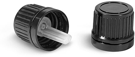 18/415 Black HDPE Plastic Tamper Evident Caps w/ Orifice Reducers