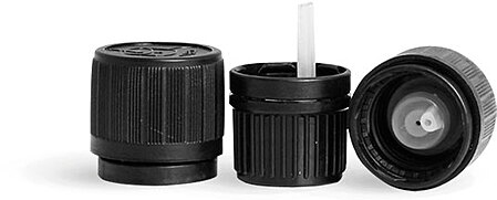 18 mm Black HDPE Child Resistant  Universal Picture Caps w/ Orifice Reducers