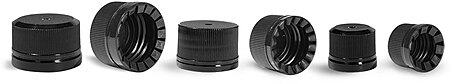 18 mm  Plastic Caps, Black Polypropylene Ribbed Tamper Evident Caps