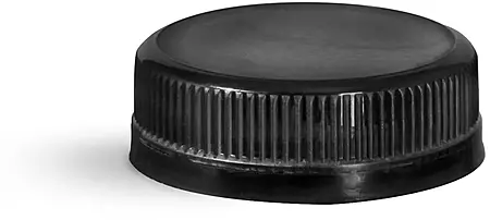 38 mm Black Plastic Caps, Black Ribbed Polypropylene Tamper Evident Caps
