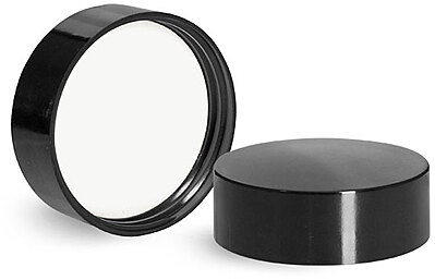 58/400 Plastic Caps, Black Smooth Phenolic Deep Skirted F-217 Lined Caps