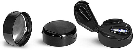 38/400 Dispensing Caps, Black Polypropylene Snap Top Lift n Peel Lined Caps