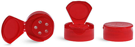 43/485 Plastic Caps, Red Polypropylene Spice Caps w/ Pressure Sensitive Liners