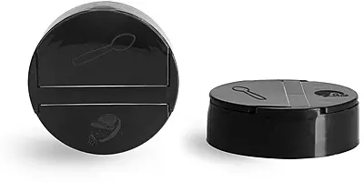 63/485 Plastic Caps, Black Polypropylene Spice Caps w/ Pressure Sensitive Liners
