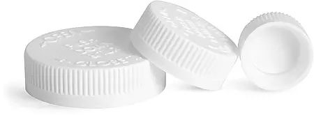 38/400 Plastic Caps, White Polypropylene Child Resistant PE Lined Caps
