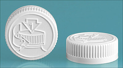 53/400 White Polypropylene PE Lined Child Resistant Caps W/ Universal Picture