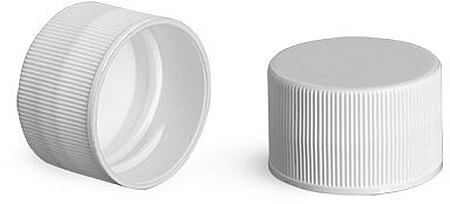 28/410    Plastic Caps, White Polypropylene Ribbed PE Lined Caps