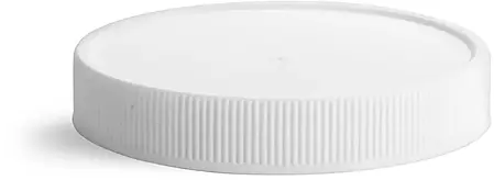 53/400 Plastic Caps, White Polypropylene Ribbed Caps w/ Foam Induction Liners