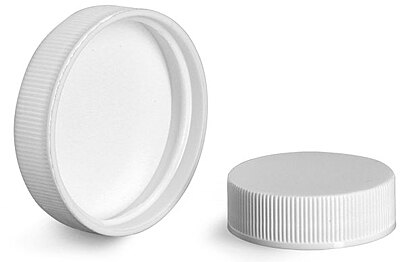 45/400 Plastic Caps, White Polypropylene Ribbed PE Lined Caps