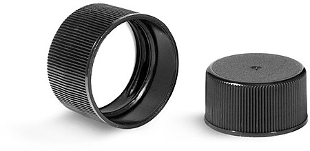 24/414 Plastic Caps, Black Polypropylene Ribbed PE Lined Caps