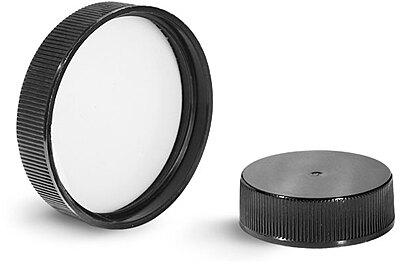 28/400   Plastic Caps, Black Polypropylene Ribbed PE Lined Caps