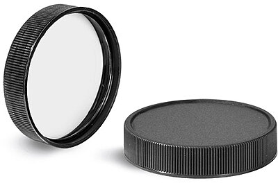 58/400 Plastic Caps, Black Polypropylene Ribbed PE Lined Caps