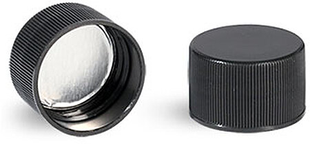 20/400 Plastic Caps, Black Polypropylene Ribbed SG-75 Lined Caps