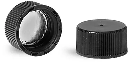 15/425 Black Polypropylene Ribbed Foil Lined Caps