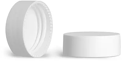 33/400 Plastic Caps, Smooth Matte White Polypropylene Caps w/ F217 Liners