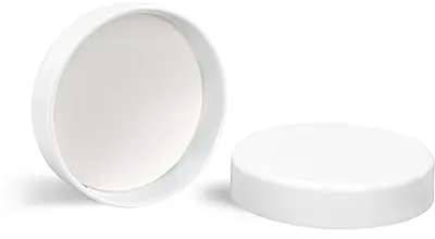 56 mm Plastic Caps, White Smooth PE Lined Caps
