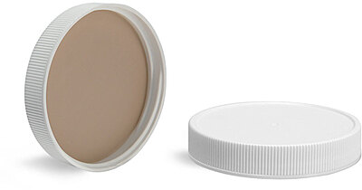 63/400 White Polypropylene Closure w/ Bonded 60 mil PTFE/Silicone