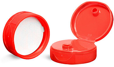 38/400 Plastic Caps, Red PP Ribbed Snap-Top Caps w/ Peelable Liners
